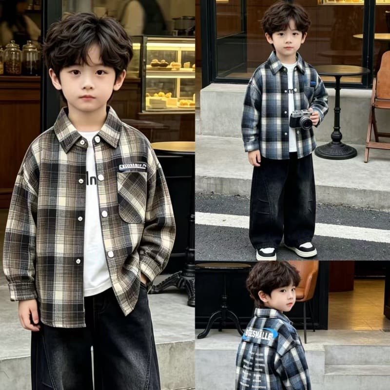 Cross-border spring and autumn new baby boy suit plaid pocket shirt jacket boy casual long-sleeved trousers three-piece set