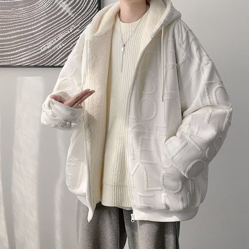 2026 Lamb Wool Cotton Jacket Men's Winter Thickened Cotton Jacket Autumn and Winter Hong Kong Style Handsome Loose Versatile Hooded Cotton Jacket