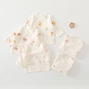 Newborn Baby Spring/Autumn 0-3 Months Pure Cotton Infant Clothing Class A Seamless Tie Monk Style Half-Back Shirt Skin-Tight Warm