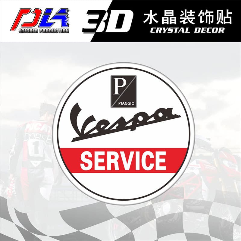 Vespa Helmet Tank Round Epoxy Sticker Piaggio SERVICE Retro Logo Waterproof 3D Emblem