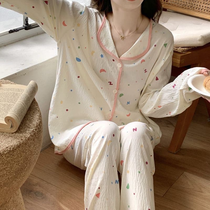 Women's Cross-Border Pajamas Spring Autumn New Cloud Cotton Cardigan Long Sleeve Cute Cartoon Two-Piece Homewear Wearable Outside