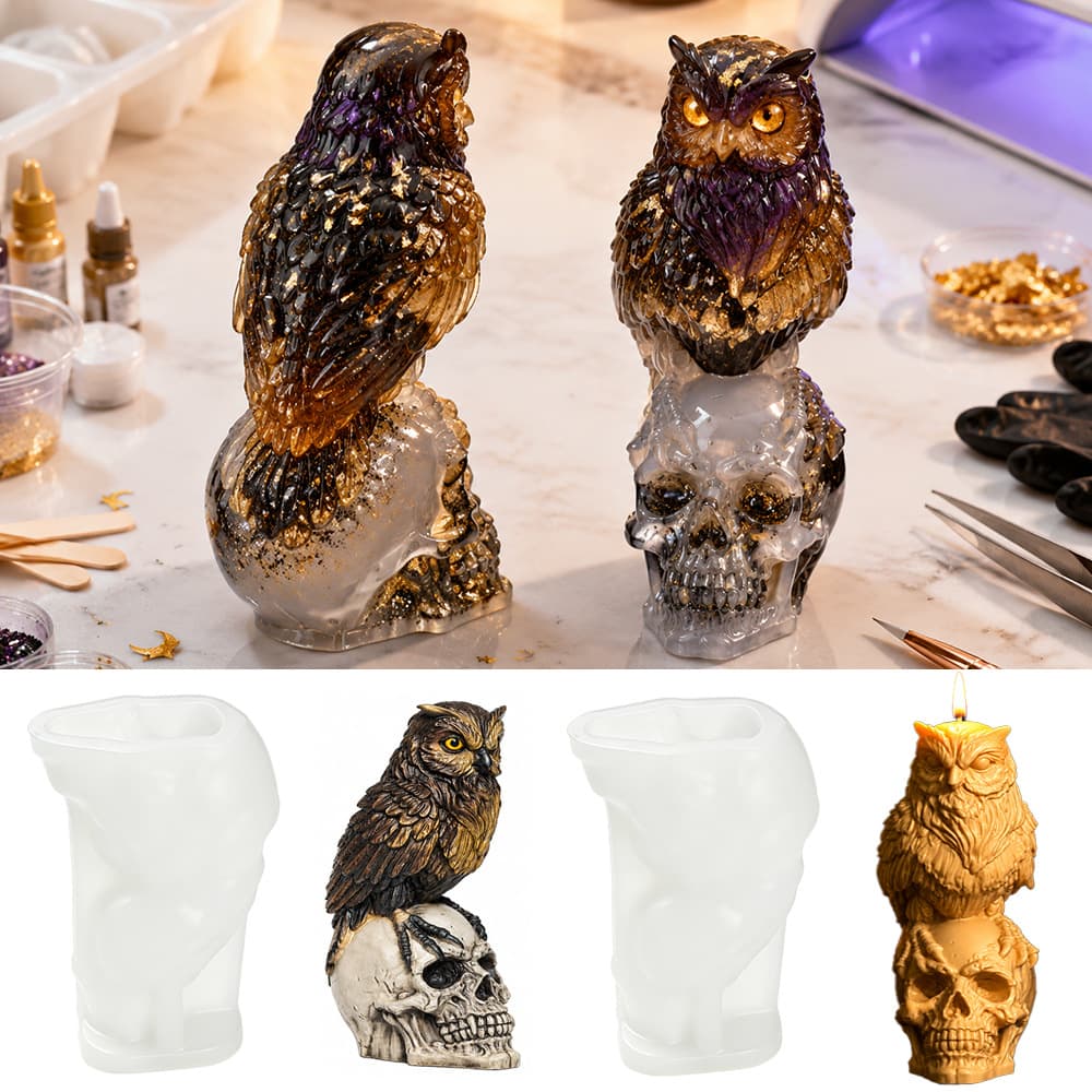 Halloween New Owl Skull Silicone Mold DIY Aromatherapy Candle Diffuser Stone Dark Style Decoration Mold