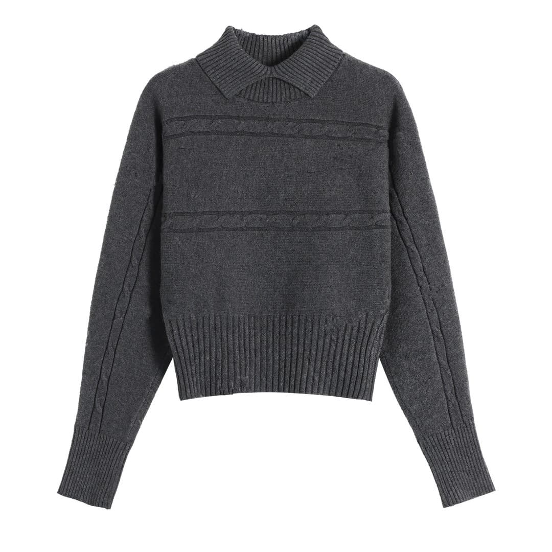 Korean-style chic long-sleeve turn-down collar cable knit sweater for women, autumn/winter outerwear, loose and cozy, thick inner layer, basic knit top
