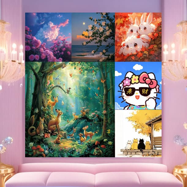 New 30*30 digital oil painting handmade DIY landscape cartoon coloring and filling hand painting children's educational decorative painting