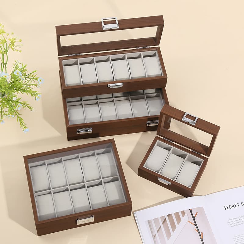 Black Walnut Wood Grain Watch Box, Retro Window-Opening Watch Bracelet Storage Box, High-End Watch Storage Box