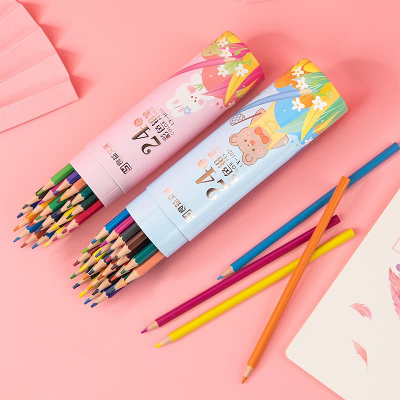 Color Pencil Set for Kids, Cartoon Plastic Oil-Based Colored Pencils, Barrel Pack for Elementary Students Drawing and Doodling