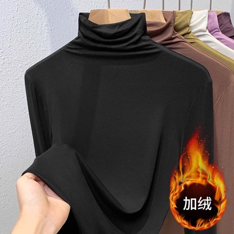 High Neck Base Layer for Women 2025 New Arrival Solid Color Ribbed Long T-Shirt Stretchy Innerwear Long-Sleeve Top