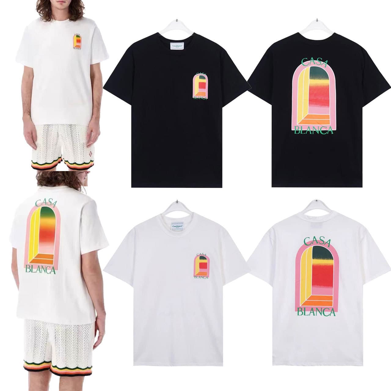 We have long-term foreign trade men's long-sleeved supply niche 2025 summer new style Casablanca logo printed short-sleeved