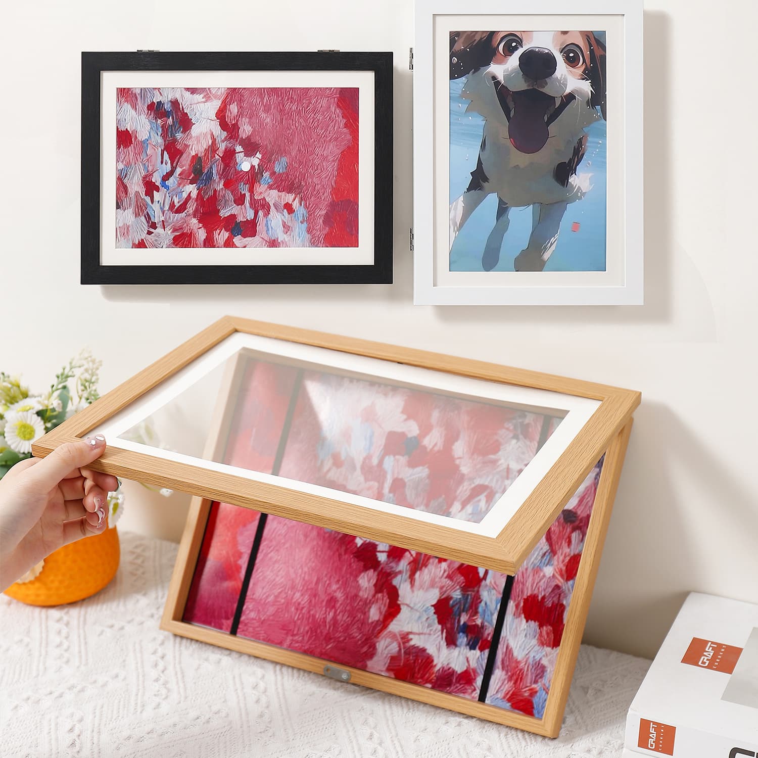 Magnetic Real Wood Flip Cover Photo Frame Children's Artwork Storage Frame A4 Picture Frame Art Oil Painting Frame