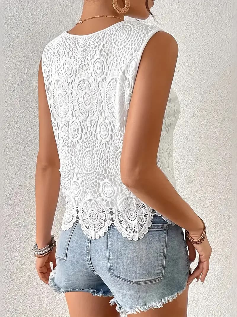 French Heavy Craft Hooked Lace Hollow Flower Camisole for Women Summer Unique Slimming Sexy Outerwear Top Elegant Style