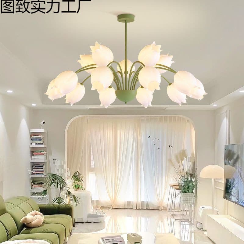 Living room chandelier modern minimalist lamp medieval lily of the valley flower living room main lamp French internet celebrity cream style living room lamp