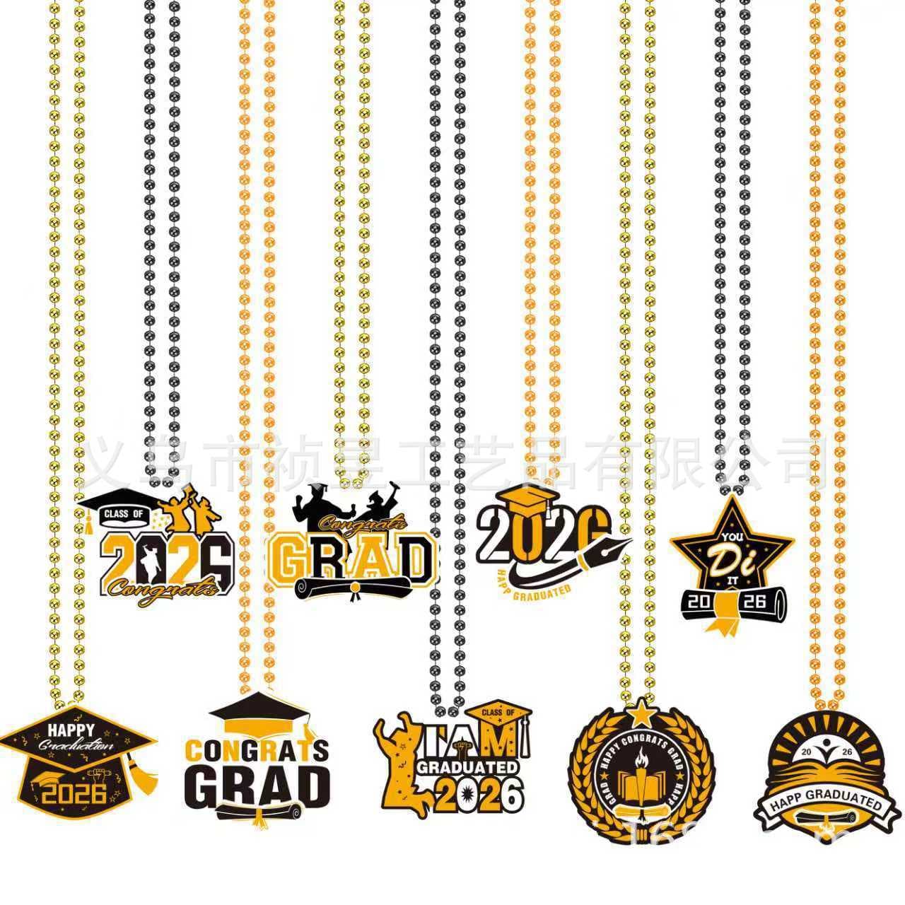 Cross-border Graduation Season Pendant Beaded Chain Carnival Party Gold Black Beaded Necklace Graduation Season Decoration Photo Prop