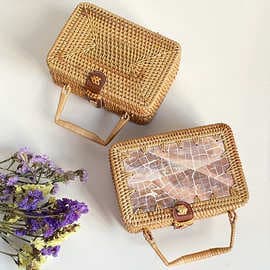 Cross-border Nordic rattan bag ins cross-body mini bag retro light luxury literary hand-woven shoulder leather buckle bag