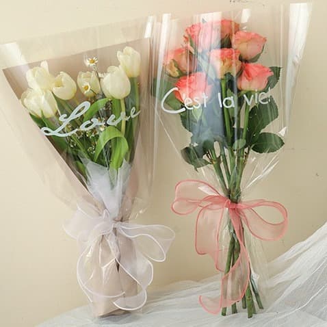 Factory direct sales of fully transparent English flower bouquet bags, multi-rose packaging bags, single stem flower wrapping plastic bags.
