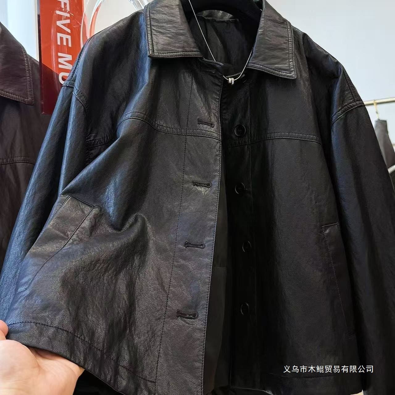 2025 Winter Style Leather Jacket Loose Fit Simple Commute Style Korean Design Wash Process