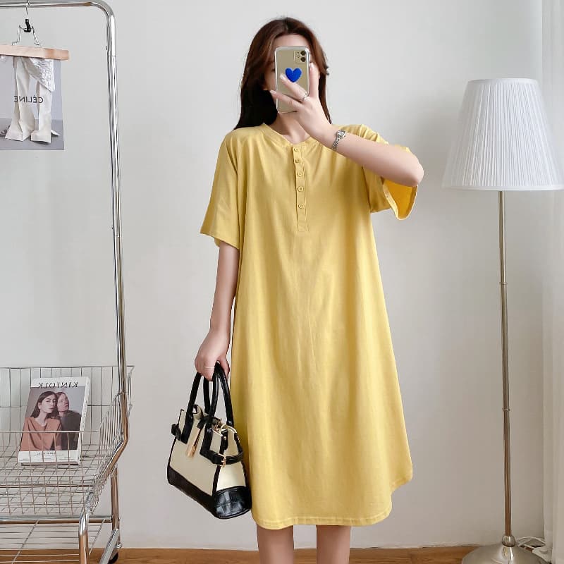 9167 Maternity Nursing Nightgown Summer Short Sleeve Loose Thin Dress Postpartum Breastfeeding Clothes