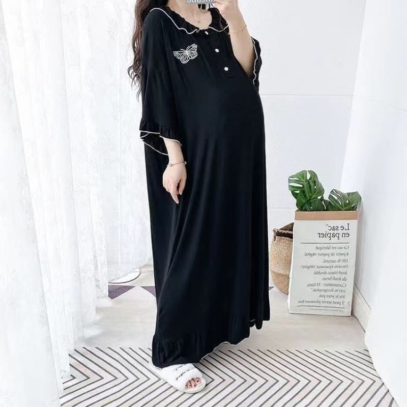 Plus Size Maternity Nightgown Summer Short Sleeve Loose Thin Plus Size Sleepwear Princess Style Home Clothes