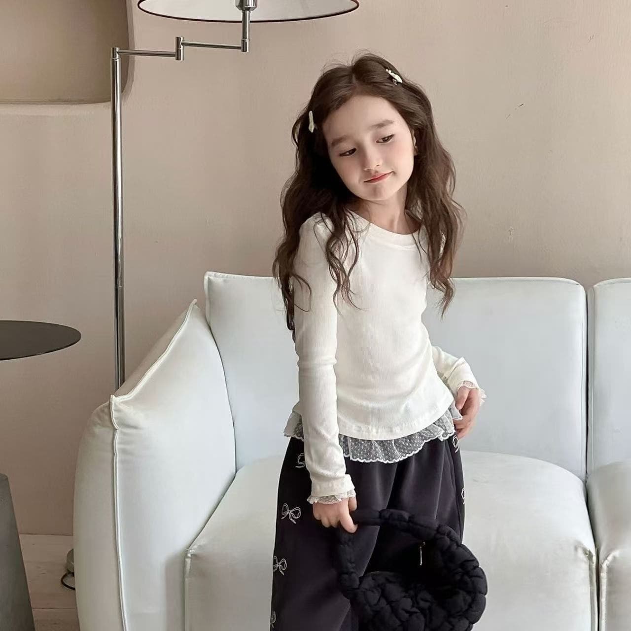 1-15 Years Girl Base Layer Shirt Lace Trim Long Sleeve Top Spring Autumn Baby T-Shirt White Inner Wear