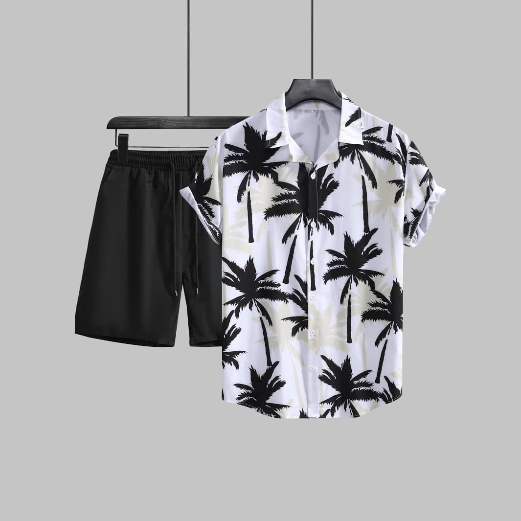 Men's Short Sleeve Shirt Thin Casual Vacation Coconut Tree Print Youth Shirt Cotton Polyester Blend Spring Summer Autumn
