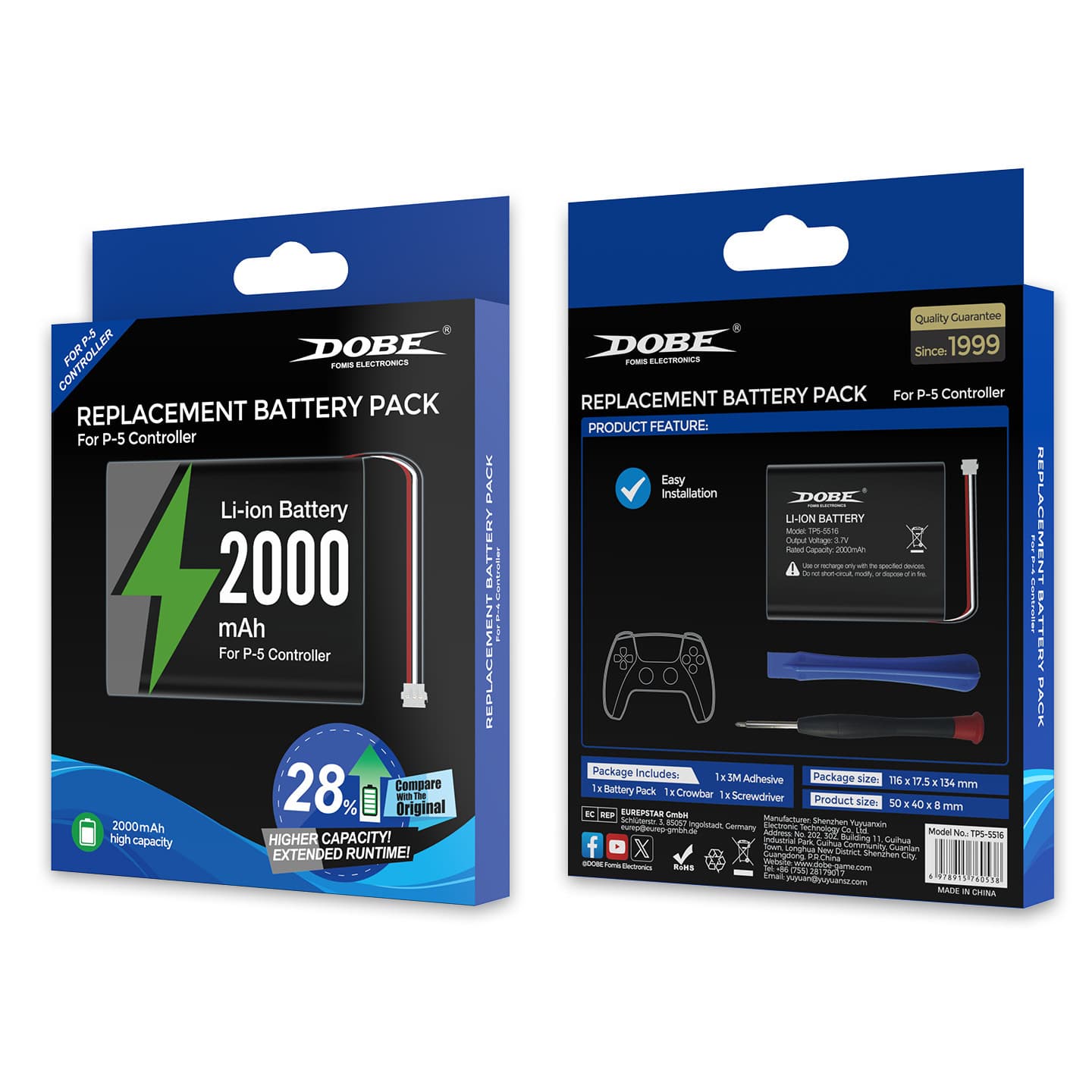 PS5 Controller Battery Pack P5 Slim Wireless Controller Replacement Battery Screwdriver DOBE PS5 Controller Battery Pack