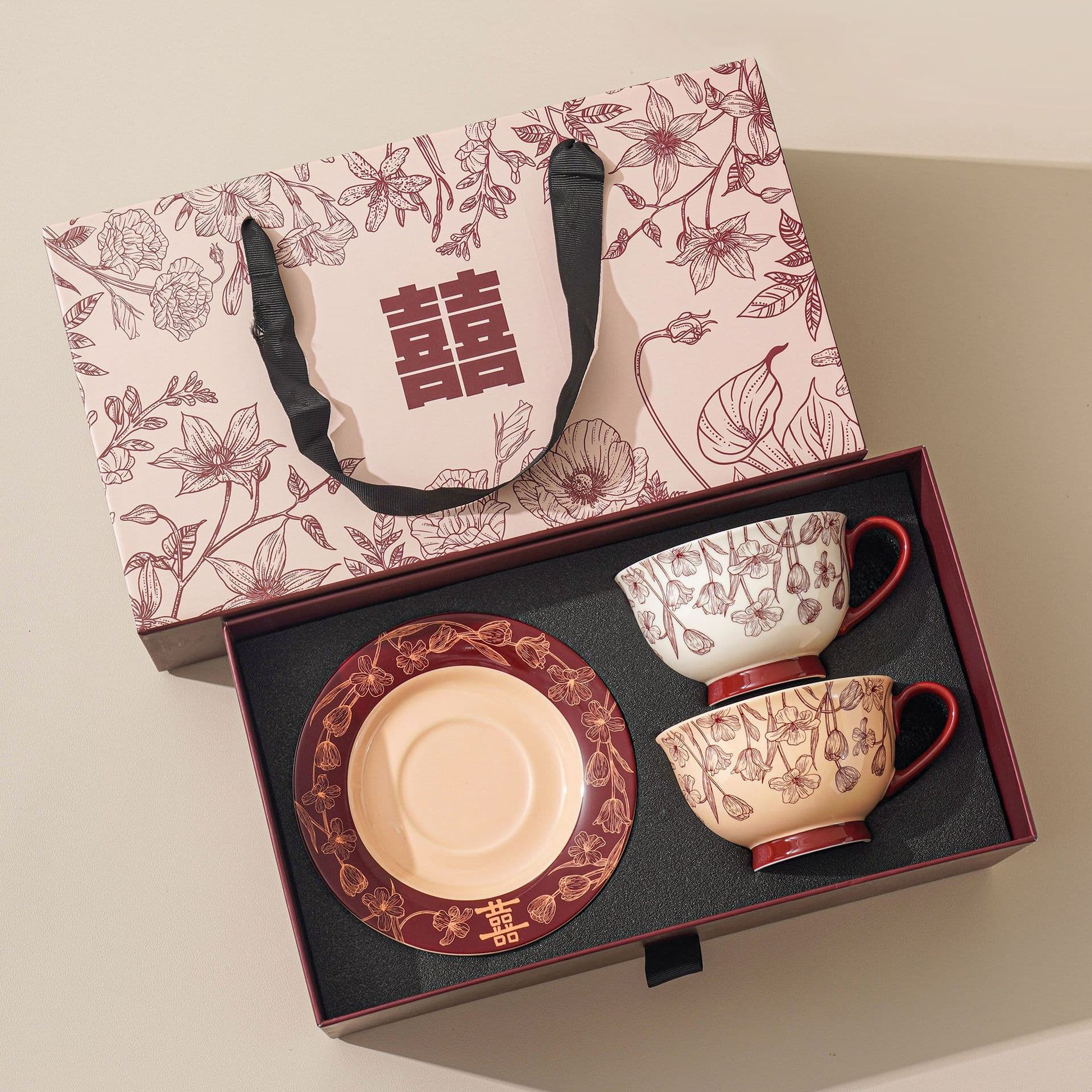 Premium Wedding Gift Coffee Cup and Saucer Set, Festive for Bridesmaids, Newlyweds, Souvenir Gift, Engagement Cup