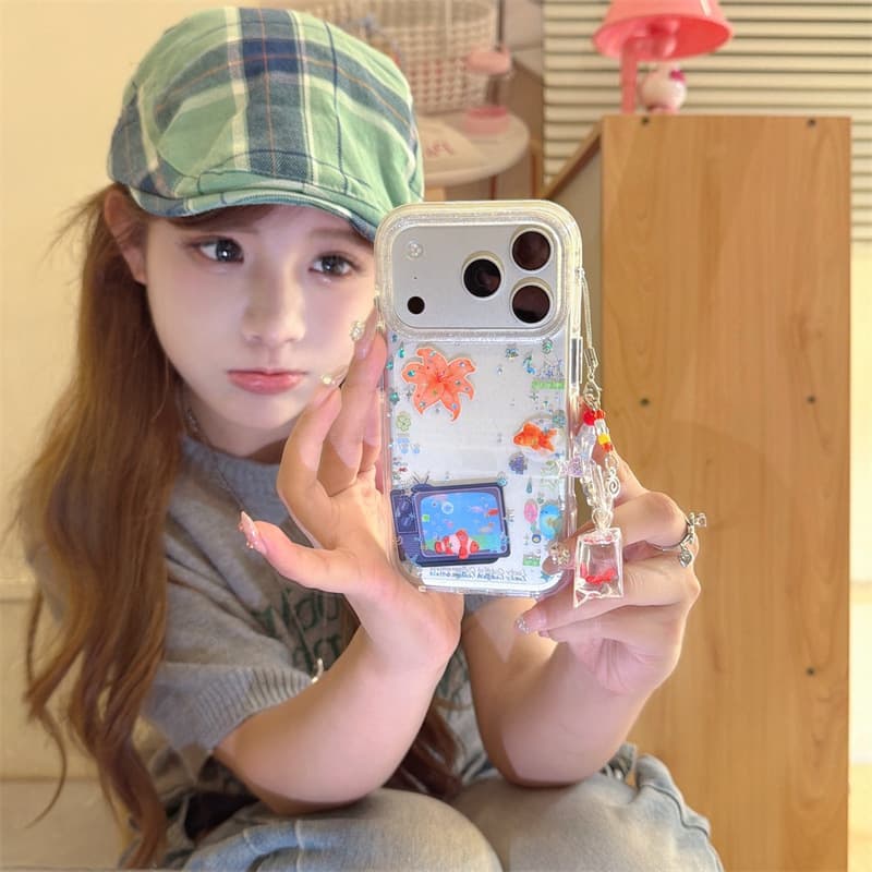 Vintage TV Goldfish Lily Flower Case for iPhone 17 Apple 16 Pro Max / 15 / 14 Phone Case Personalized