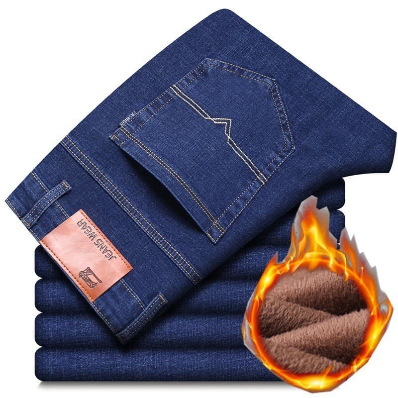 Men's straight leg jeans from Xintang, 2025 new style, washed and fleece-lined, thickened for autumn and winter.