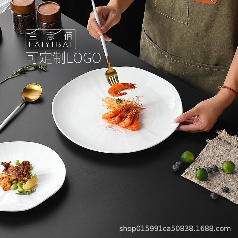 Hotel Restaurant Tableware Pure White Premium Texture Western Food Flat Plate Shallow Plate Fruit Plate Salad Plate Pasta Plate Plating