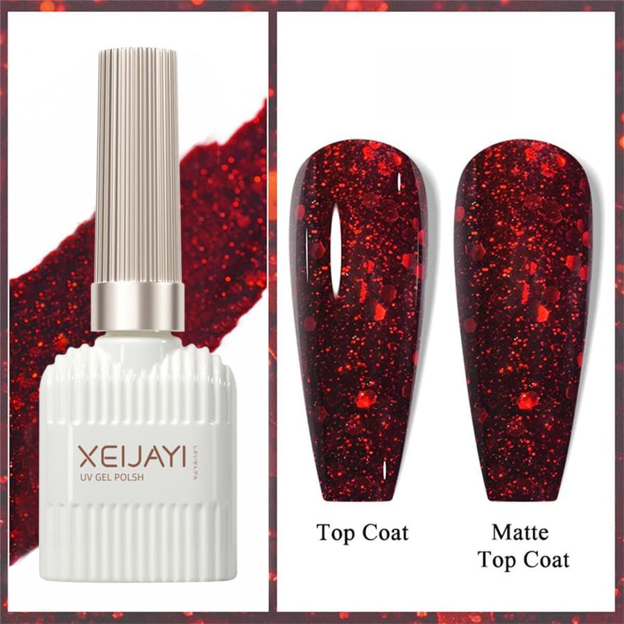 Long-Lasting Glitter Nail Art Gel Bright Red Color Enhancing Flashing Effect Professional Nail Art Decoration Durable Shine