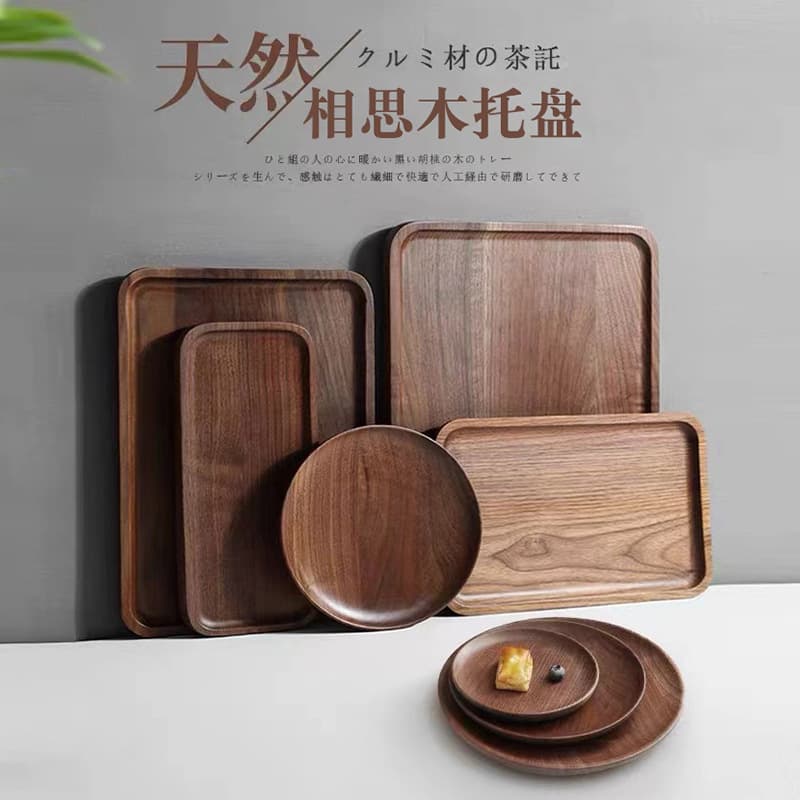 Acacia Wood Tray Round Wooden Pizza Small Tray Rectangular Household Tea Tray Wood Plate Coaster Cake Candy
