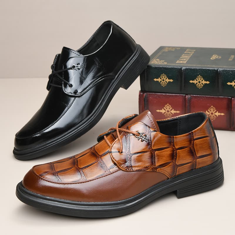 AliExpress Cross-border Large Size New Leather Shoes, Fashion Men's Casual Shoes, Trendy Thick Sole Lace-up Leather Shoes, Drop Shipping
