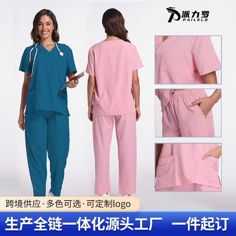 In Stock Scrub Top for Women, Short Sleeve, for Dentists, Pet Hospitals, Operating Room Nurses, Medical Staff Uniform