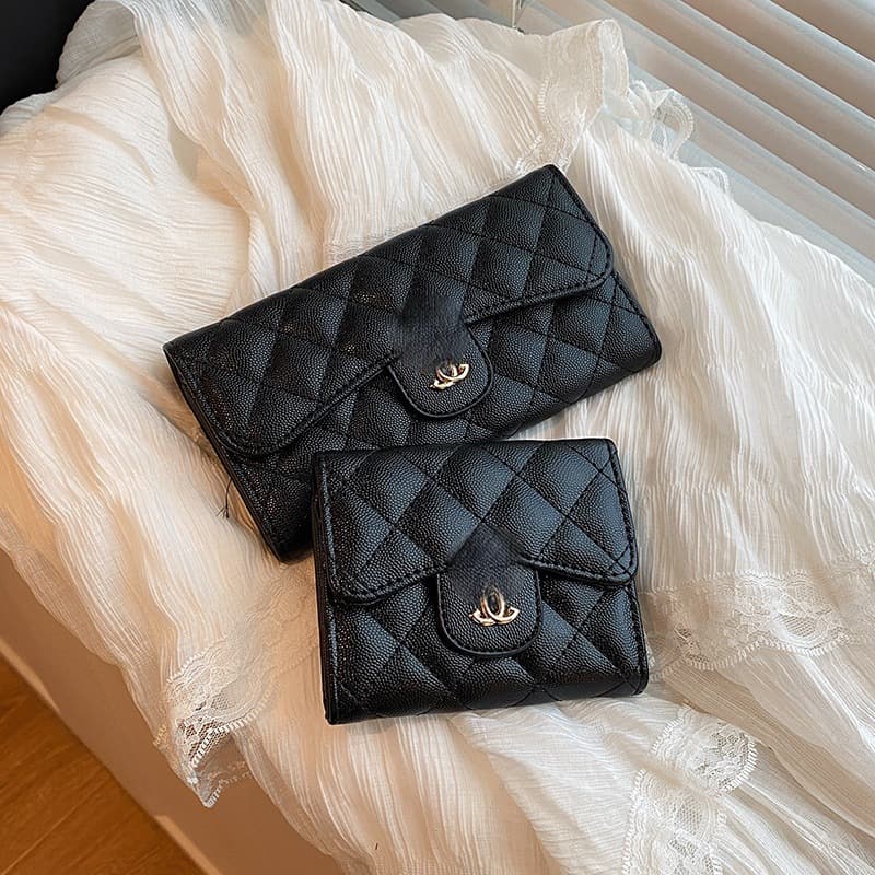 2026 New Chanel-Style Women's Embroidered Diamond Quilted Long Wallet Casual Large Capacity Flap Coin Purse Card Holder