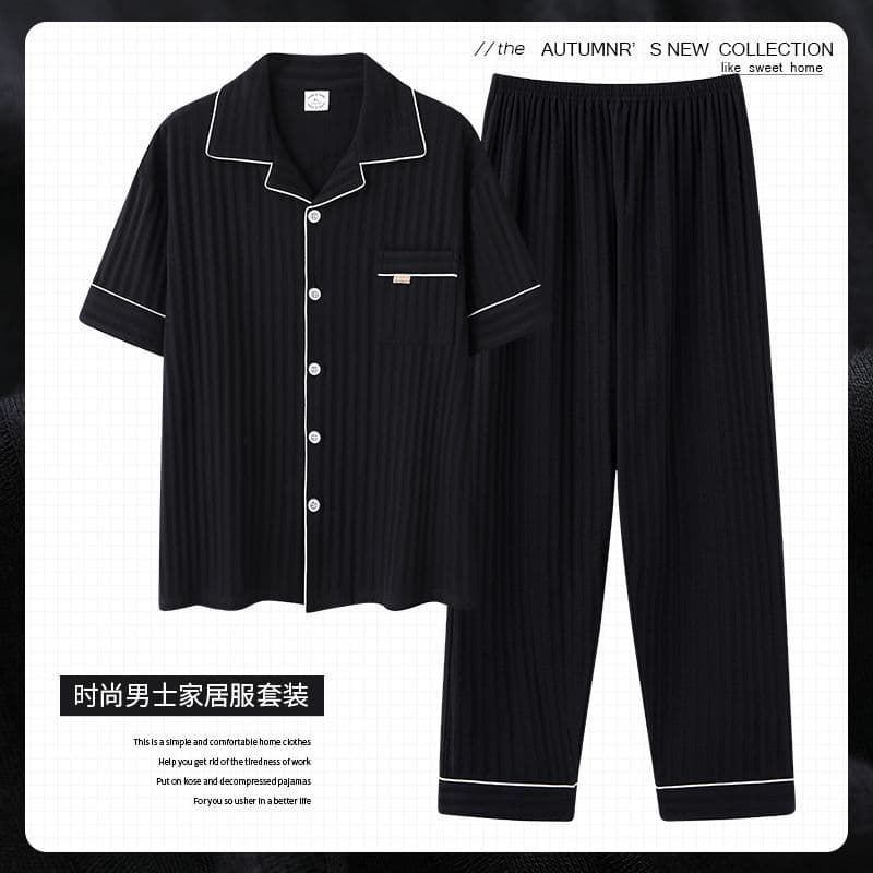 Large Size Men's Sleepwear Short Sleeve Loose Fit Summer Home Clothes Comfortable Breathable Cotton Pajamas for Heavyset Men
