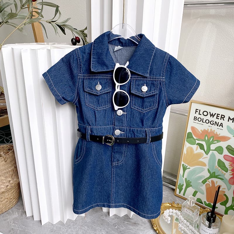Very Fish girls' dress summer new baby girl short sleeve denim dress RX1668