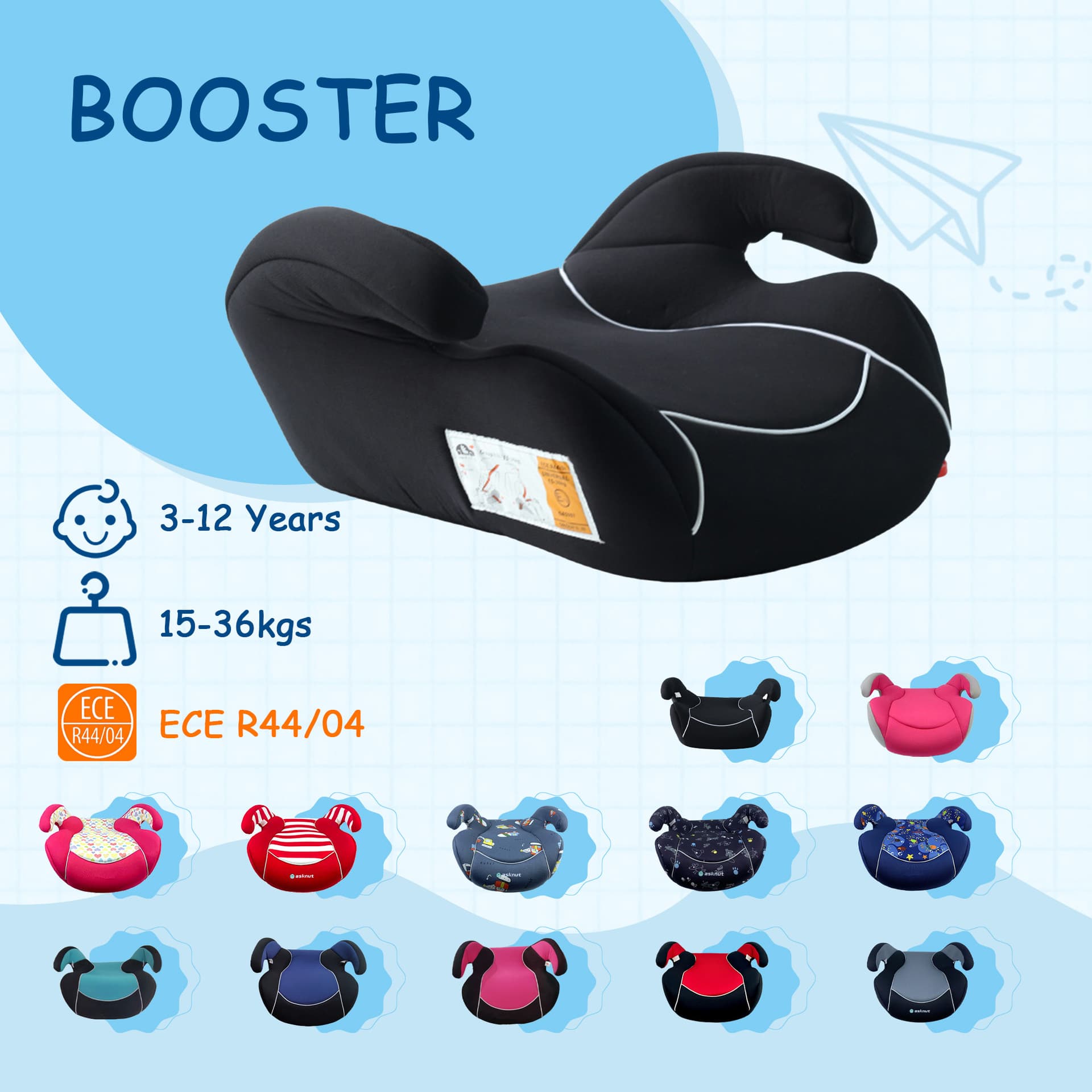 Portable booster seat cushion for children aged 3-12, car seat, high chair, ECE R44+CCC dual certification