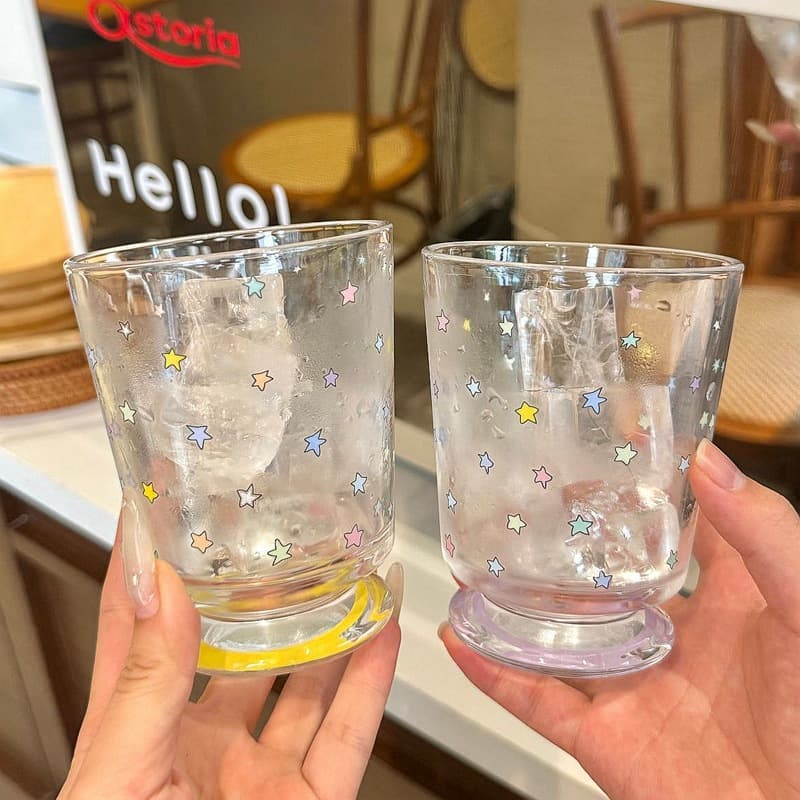 Original Star Glass Cup Ins Style Women's Home Water Cup Coffee Cup Cold Brew Cup High Aesthetic Iced Drink Cup Milk