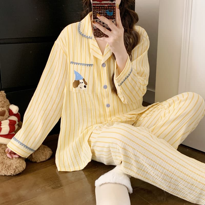 Maternity Pajamas with Breast Pads, Summer Thin Style, Postpartum Pure Cotton Gauze Maternity Sleepwear, Pregnancy and Nursing Loungewear Set