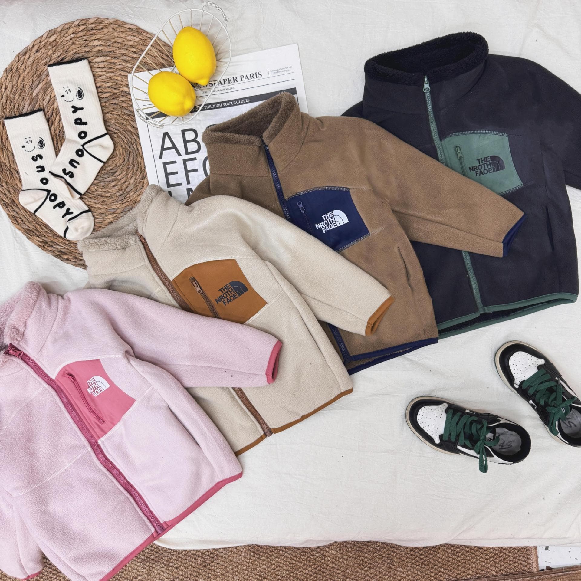Children's Jacket Fleece-Lined Thickened Mid-to-Large Kids Polar Fleece Warm Windproof Stand Collar Parent-Child Boys and Girls Plush Coat