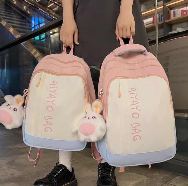 Fresh Color-Block Mini Backpack Versatile Student Bookbag Women Commuter Mom Bag Cute Travel Backpack