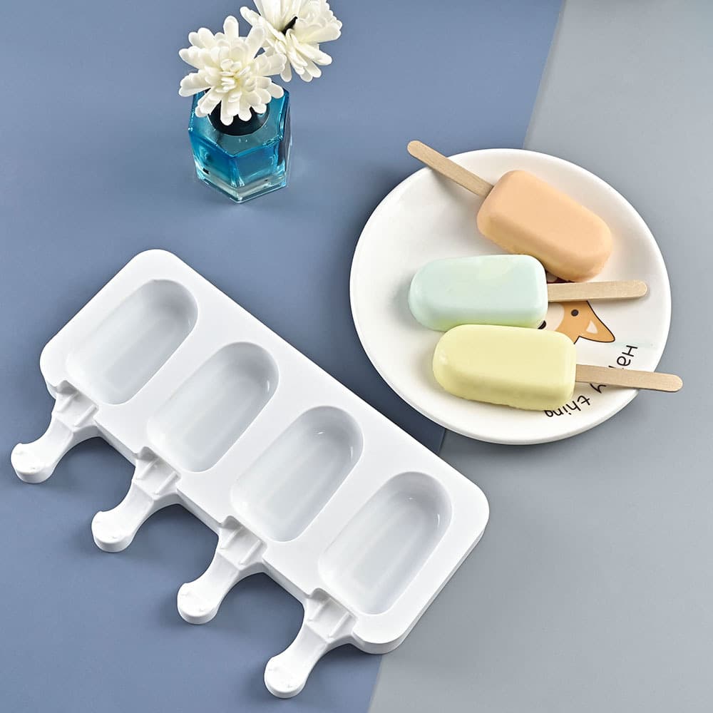 DIY 4-Connected Oval Silicone Magnum Ice Cream Mold Homemade Rice Cake Ice Grid Popsicle Ice Cream Mold