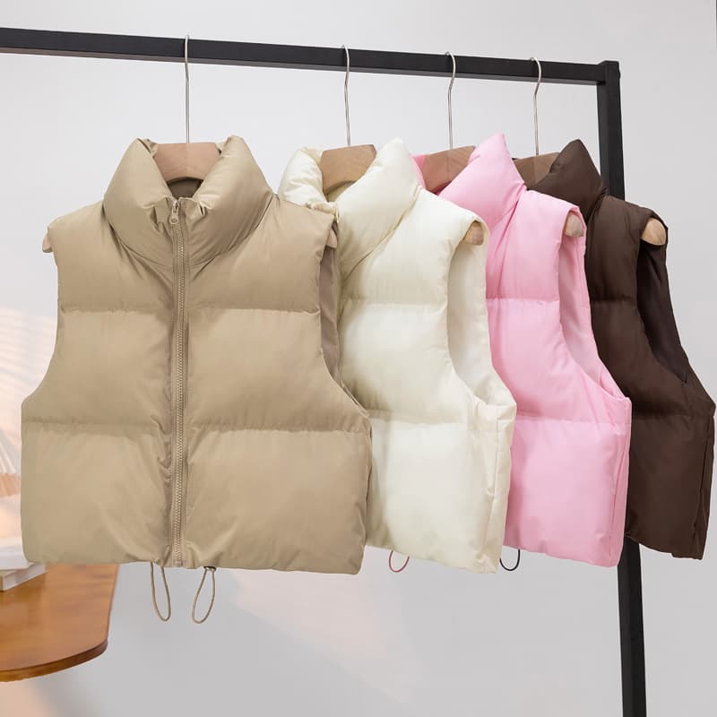 2026 Autumn/Winter New European & American Style Stand Collar Cotton Vest Warm Quilted Sleeveless Jacket