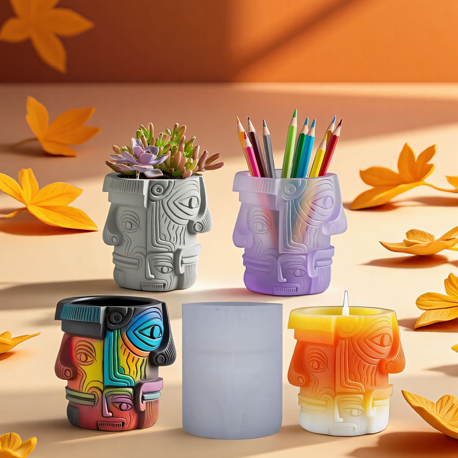 Yindian Face Paint Aroma Cement Plaster Cup Mold DIY Epoxy Resin Storage Cup Flower Pot Decoration Silicone Mold