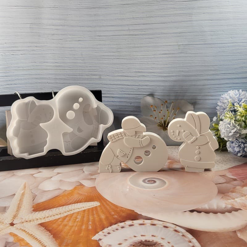 S0747 Christmas Snowman and Children Desktop Decoration Cement Plaster Mold DIY Silicone Mold