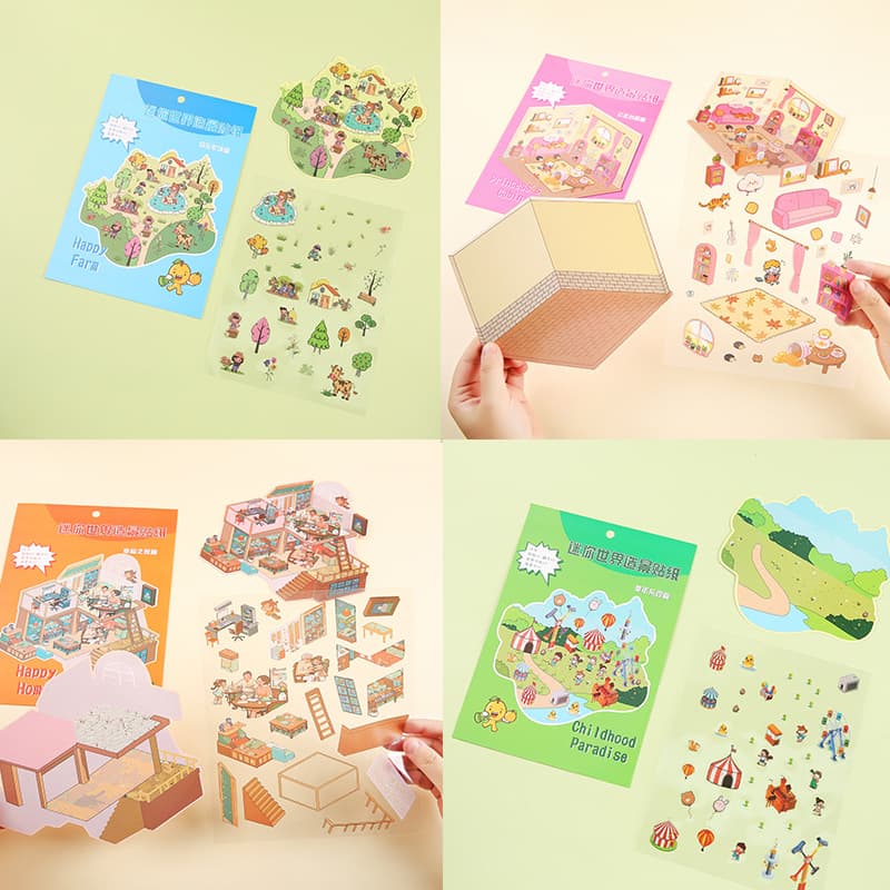 Scene Stickers Large Size Kindergarten Cartoon Theme Series Cute Miniature Stickers Creative Scrapbook Baby Toy