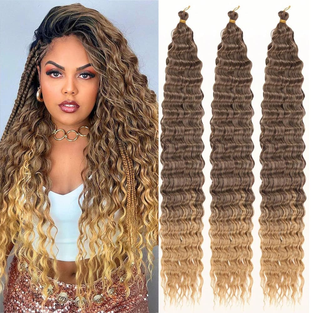 European and American Women's Crochet Synthetic Hair Weft 30 Inch 120g Deep Wave Bulk Hair Braiding Weft