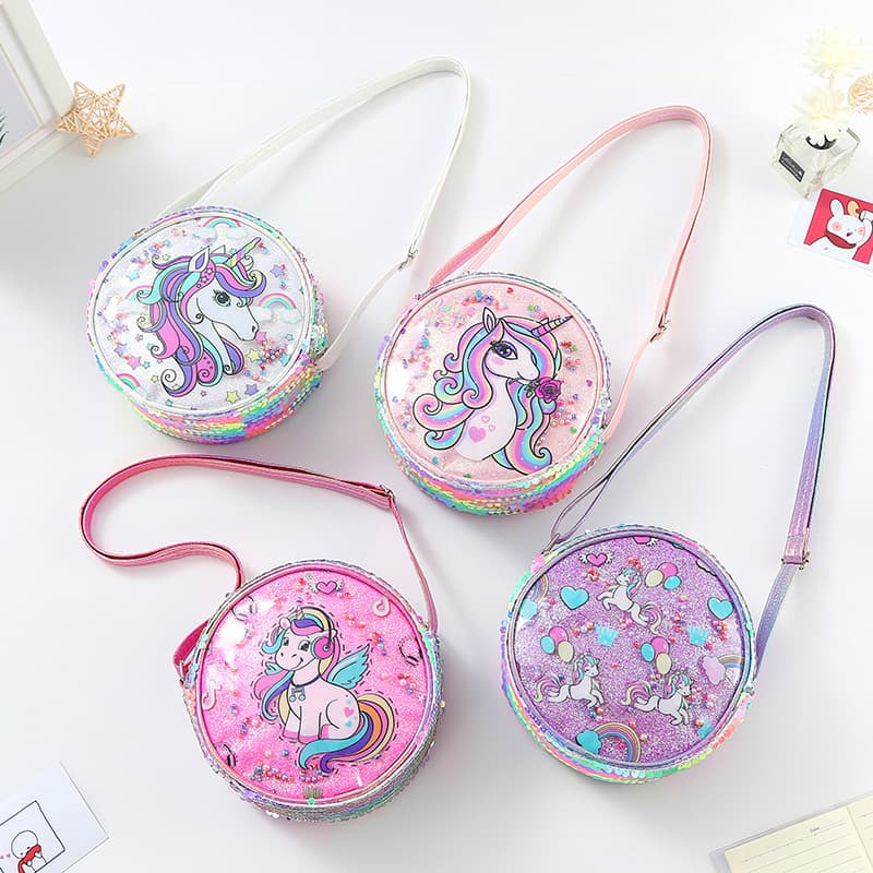 New Mermaid Bag Sequin Unicorn Crossbody Bag Rainbow Glitter Waist Bag Children Student Girl Cartoon Shoulder Bag