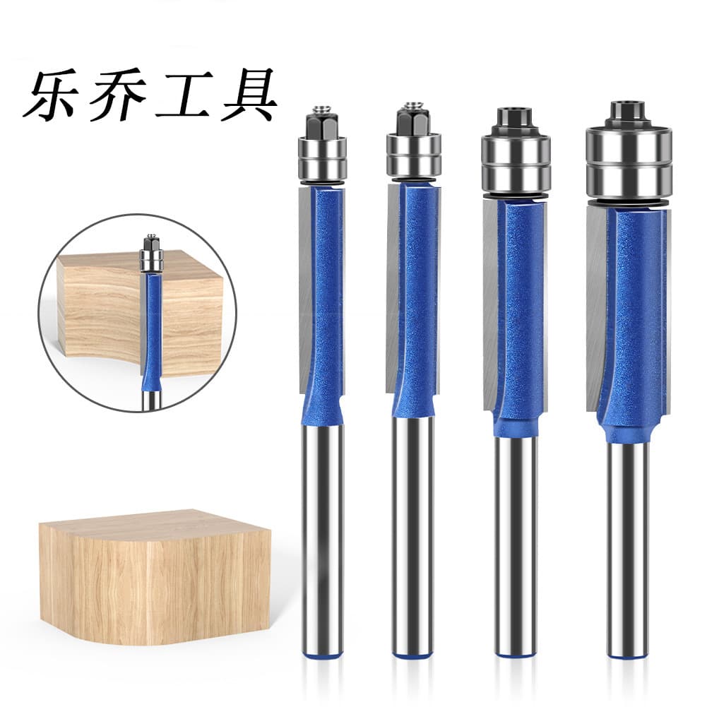 Double Bearing Trimming Router Bit 1/4 Shank Double Flute Woodworking Milling Cutter Double Edge Trimmer Bit Carbide for Electric Router