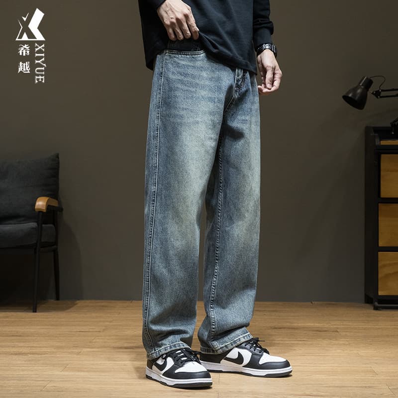 American Style Straight-Leg Jeans Men's 2024 Autumn New Loose Plus Size Retro Washed Casual Men's Trendy Pants