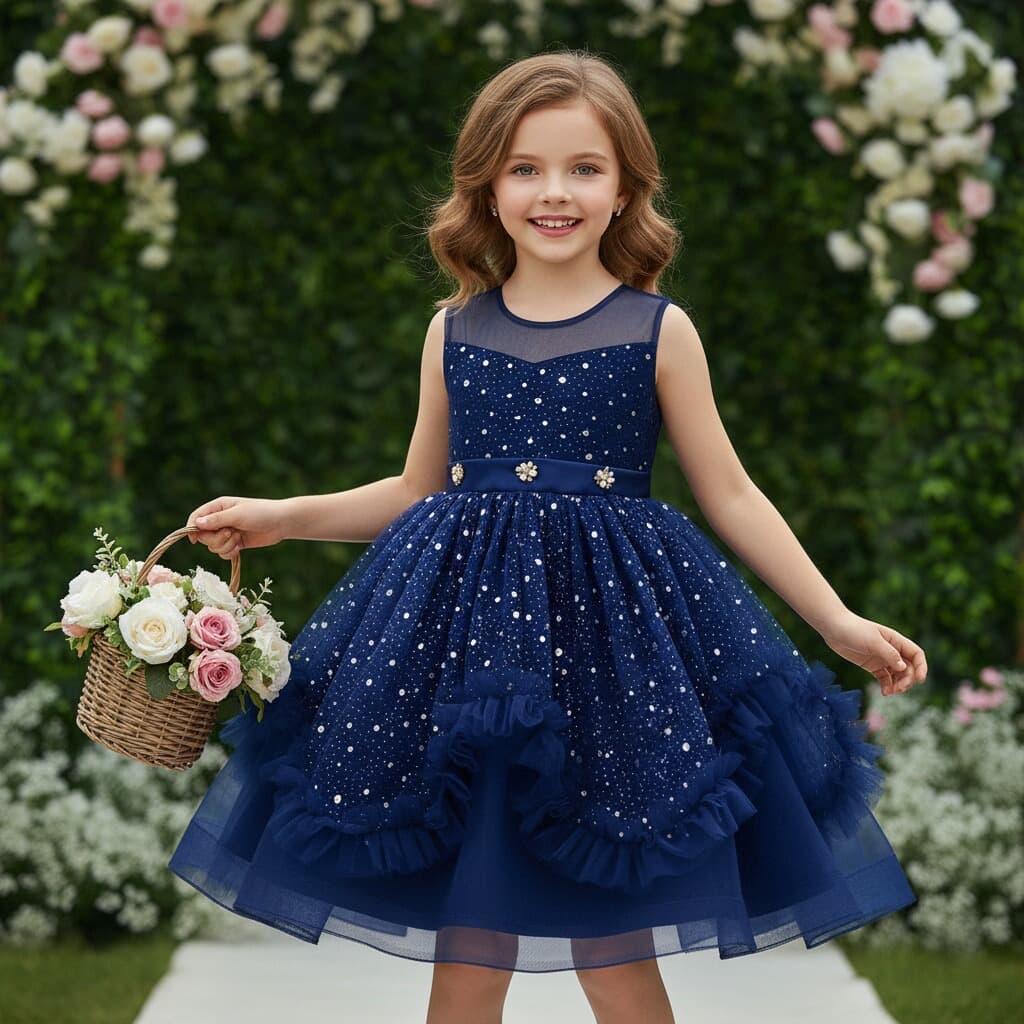 Cross-border Children's Dress, Girl's Host Dress, Sequin Mesh Princess Dress, Party Dress for Middle-Aged Children, Birthday Dress